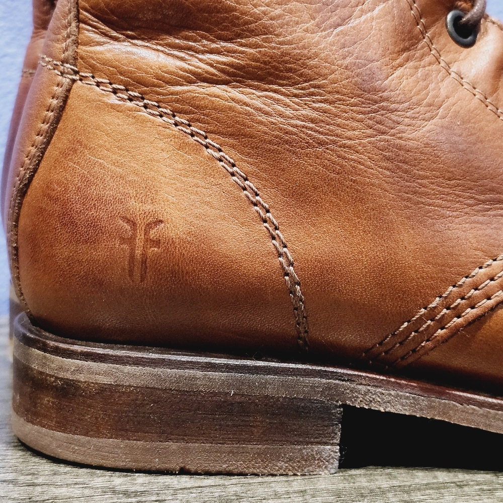 Frye Tan Leather Lace-Up Heeled Boots - Picture 2 of 15